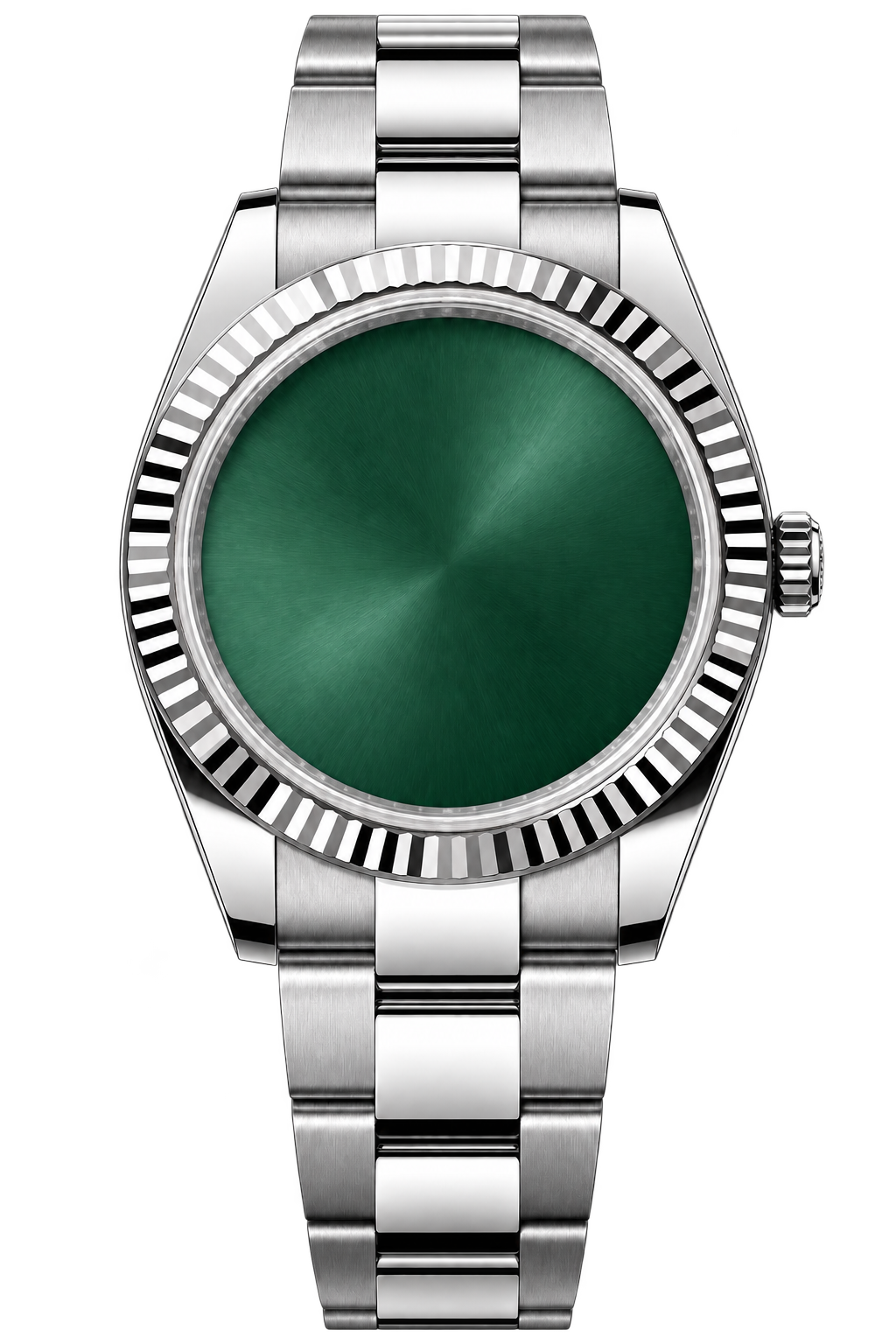Reloj de premios con acabado fotográfico, acero pulido y esfera verde